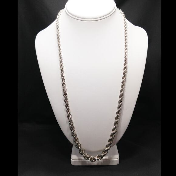 Vintage Monet Rope Chain Necklace – Silver Tone, Rhodium Plated, 27" - Picture 3 of 10